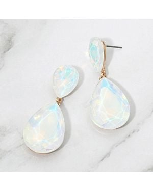 Fashnzfab Teardrop Crystal Rhinestone Evening Earrings - White