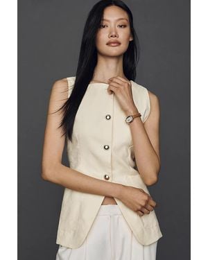 Maeve Linen Blend Cutaway Vest Jacket - Black