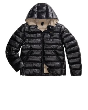 Blauer Glossy Quilted Hooded Puffer Jacket - Black