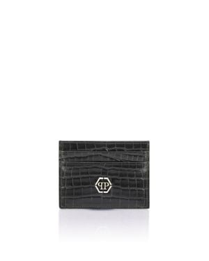 Philipp Plein Leather Card Holder Cocco - Black