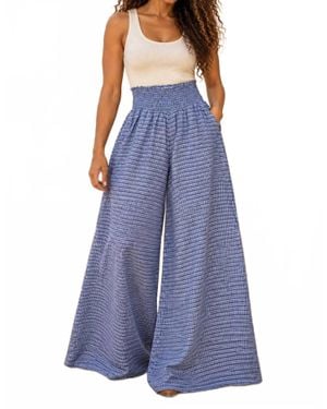 SurelyMine Smocked Waist Wide Leg Pants - Blue