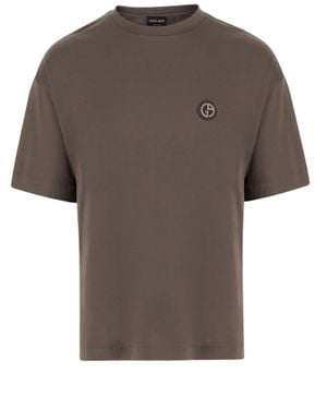 Giorgio Armani Cotton-Blend T-Shirt With Embossed Logo Detail - Gray