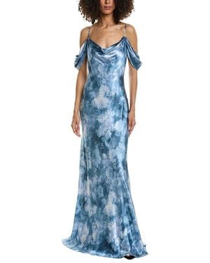 L'Agence Kenna Cowl Cold Shoulder Silk Maxi Dress - Blue