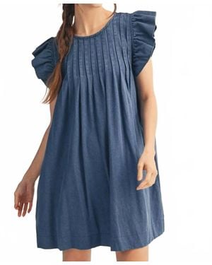 Jodifil Pleated Flutter Sleeve Dress - Blue