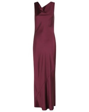 Norma Kamali Plum Sleeveless Low Back Draped Cowl-Neck Polyester Maxi Dress - Purple