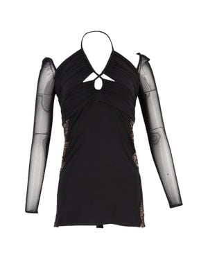 Self-Portrait Cutout Lace-Trimmed Chiffon Halterneck Mini Dress - Black