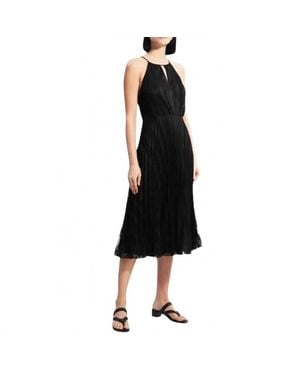 Theory Pleated Lace Halter Midi Dress - Black