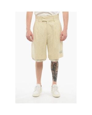 Amiri Double-Pleated Double-Laye Shorts - Natural