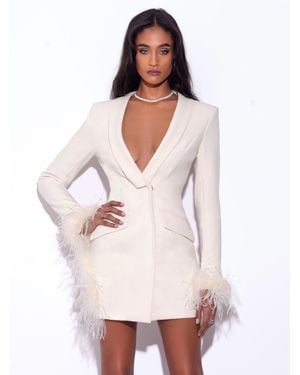 Miss Circle Madeline Pearl Feather Trim Blazer Dress - White