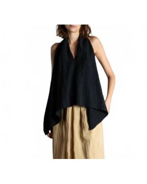 Psophia Sleeveless Drape Front Crinkle Top - Black