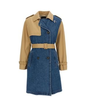 Fay Cotton Drill Trench Coat With Stone-Washed Denim Accents - Blue