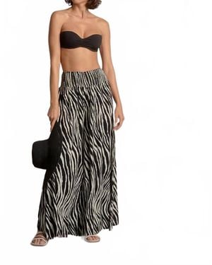 Elan Smocked Waist Zebra Flowy Pant - Black