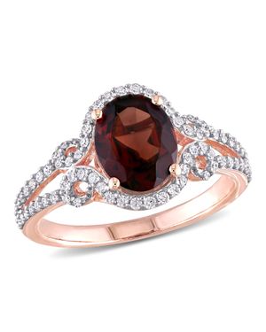 Mimi & Max 2 1/10Ct Tgw Garnet 1/3Ct Tw Diamond Halo Ring 10K Rose - Red
