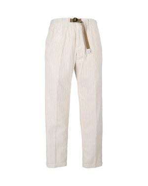 White Sand Wide-Stripe Corduroy Tapered Pants - White