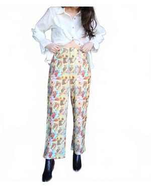 Turquoise Haven Retro Cowgirl Print Cropped Pants - White