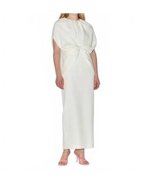 BERNADETTE Ruched Waist Cape Dress - White