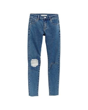Tractr Jeans Diane Mid Rise Skinny Pant With Destruction - Blue