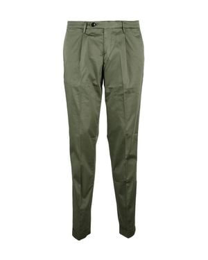 Michael Coal Cotton Stretch Pants With Front Pleats - Green