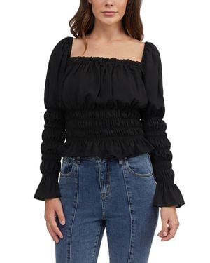 Bebe Smocked Body & Sleeve Top - Black