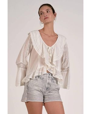 Elan Lace Peasant Top - Natural