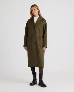 NVLT Faux Suede Coat With Shawl Collar - Green