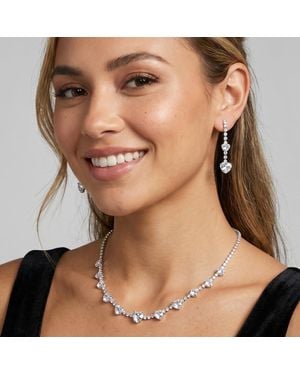 Fashnzfab Cz Heart Stone Cluster Station Rhinestone Paved Necklace - Natural