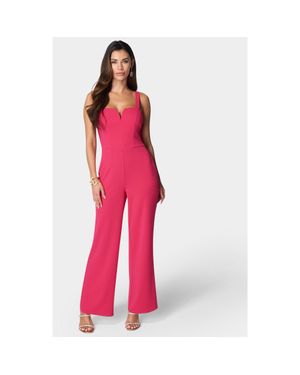 Bebe Scuba Crepe Jumpsuit With Strap - Red