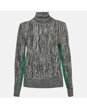 Sportmax Striped Knit Contrast Side Trim High Neck Sweatshirt - Gray