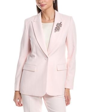 Anne Klein Embellished One Button Peak Lapel Jacket - Pink