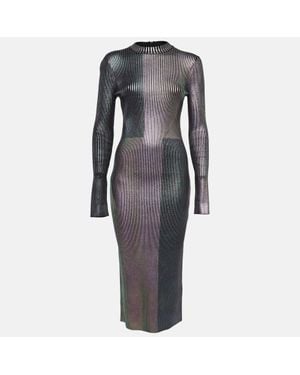 Christopher Kane Foil Print Rib Knit Bodycon Dress - Gray