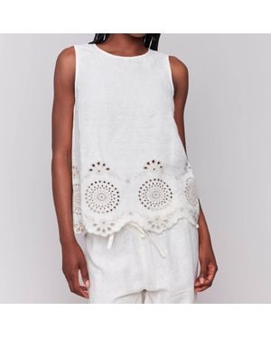 Charlie b Sleeveless Linen Top With Eyelet Embroidery - White
