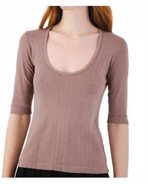 Prairie Underground Pointelle Scoop Top - Brown