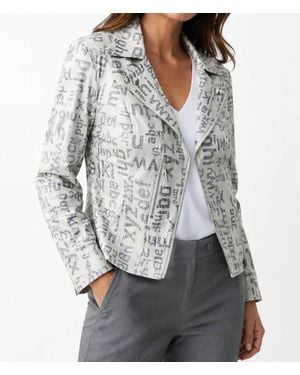 Joseph Ribkoff Alphabet Printed Moto Jacket - Gray