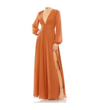 Mac Duggal V-Neck Chiffon Gown - Orange