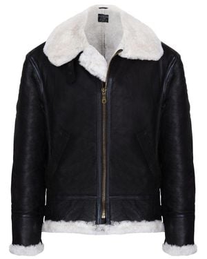 Infinity Leather Pilot B3 Flying Shearling Sheepskin Bomber Aviator Jacket - Black