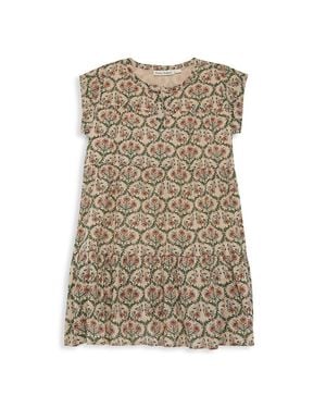 Roberta Roller Rabbit Hampton Pami Dress Girls Floral Ruffle Hem Prairie Jdm1655 - Natural