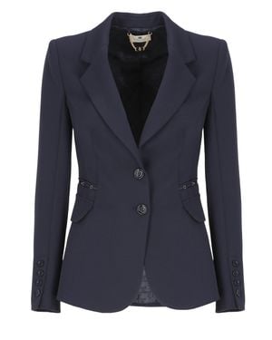 Elisabetta Franchi Structured Tailored Jacket With Padded Shoulders And Embellishments - Blue