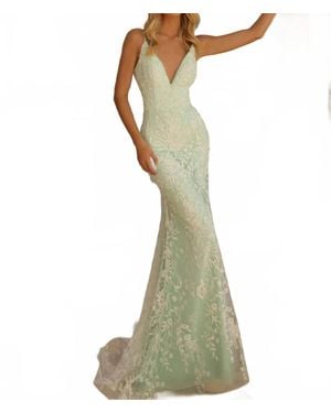 Clarisse Glitter-Embellished Mermaid Evening Gown - Green