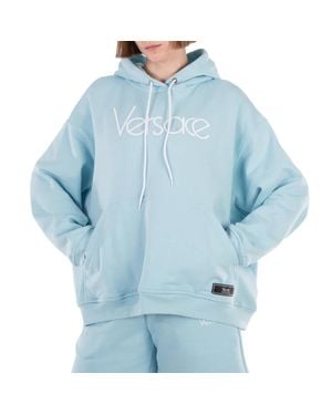 Versace Logo-Embroidered Drawstring Hoodie - Blue