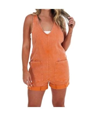 Zenana Halftime Hype Denim Romper - Orange