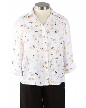cut-loose Graffiti Floral Crop Shirt - White