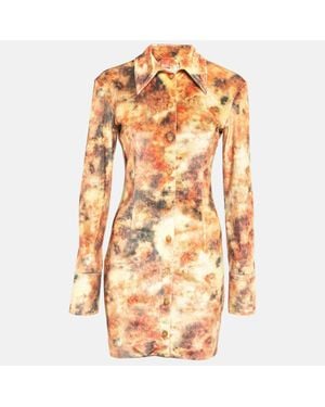 Nanushka Abstract Floral Print Stretch Velvet Mini Dress - Orange