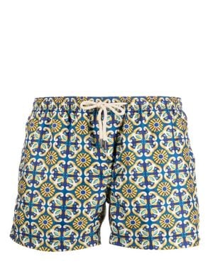Peninsula Geometric Print Swim Shorts With Comfortable Elastic Waistband - Blue