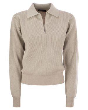 Fabiana Filippi Ribbed Knit With Polo Neck - Natural