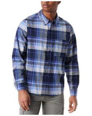 BASS OUTDOOR Shirt Persian Je Plaid Flannel Button-Front Mac4 - Blue