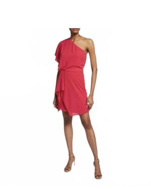 Halston One Shoulder Mini Dress - Red