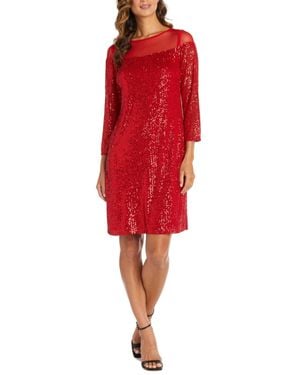 R & M Richards Sequin Illusion Neck Sheath Dress - Red