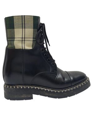 Chloé Chloe X Barbour Check-Print Combat Boots - Black