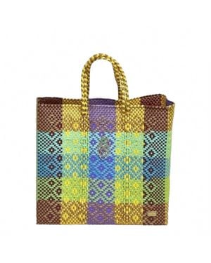 Lolas Bag Medium Woven Patterned Shoulder Strap Tote Bag - Green