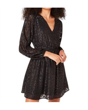 Apricot Lurex Jacquard Chiffon Wrap Dress - Black